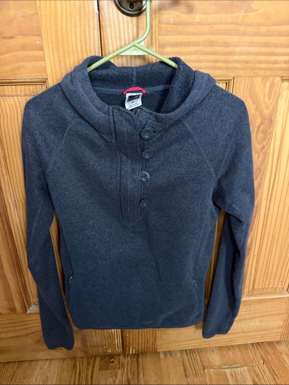Cozy Button Cowl Pullover Sweater - Dark Charcoal